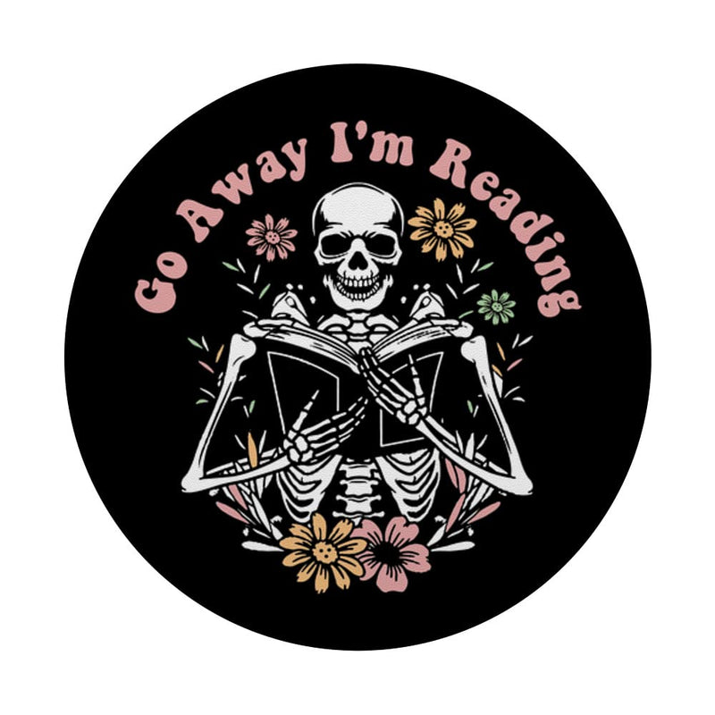 [Australia - AusPower] - Funny Go Away I'm Reading Skeleton Reading Book PopSockets Swappable PopGrip Black 