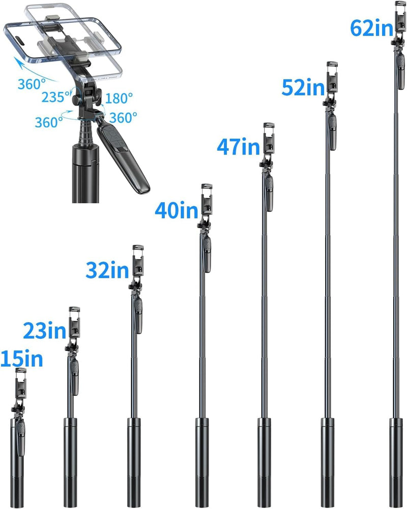 [Australia - AusPower] - PIXEL 62"Selfie Stick with Fill Light Extendable Cell Phone Tripod Stand for iPhone with Wireless Remote and Phone Holder,Compatible Sports Camera,Recording Vlogging,Photography,Youtube,live streaming 