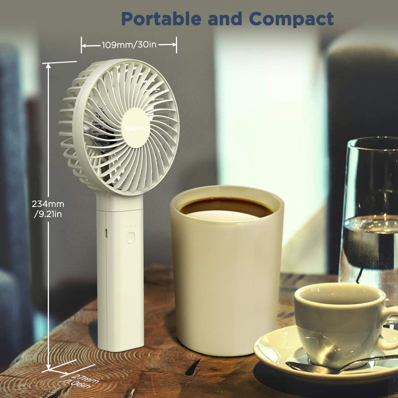 [Australia - AusPower] - Handheld Fan, EasyAcc 2022 Upgraded Portable Fan [ 4 Speed Quiet Powerful Hand Fan] 3-17 Hours Battery Operated Fan, One Touch Power Off Foldable USB Desk Fan Personal Fan for Home Travel Outdoor 3-17 Working Hours White 