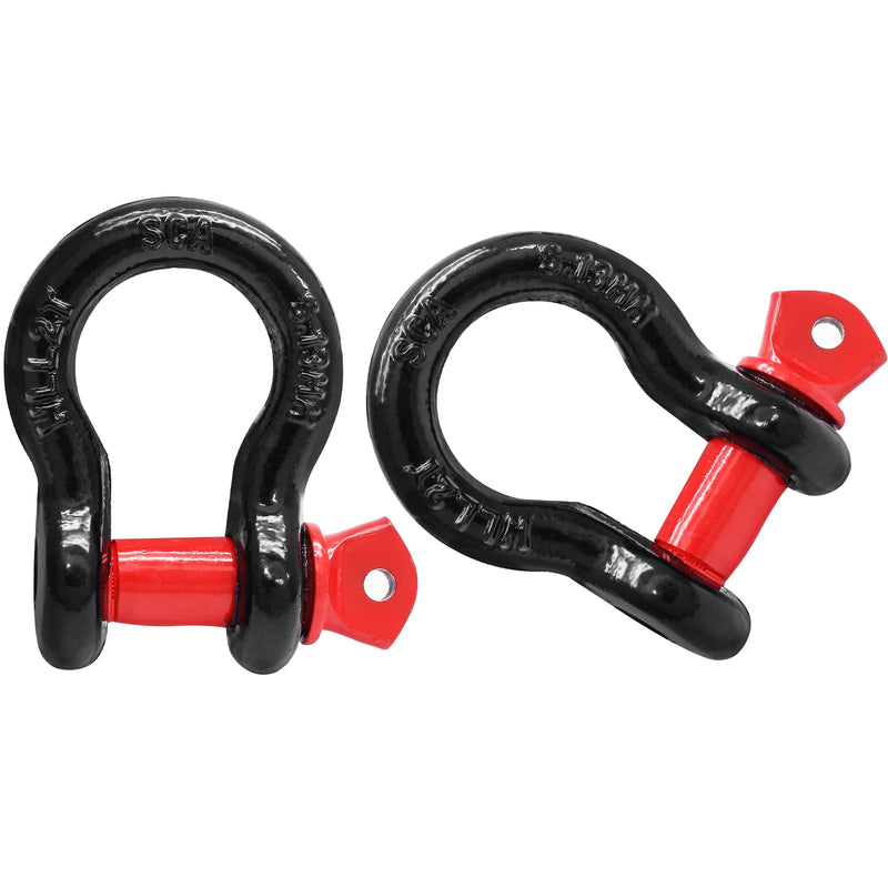 [Australia - AusPower] - Luomorgo 2 Pcs D Ring Shackles 1/2 Inch, 2 Ton (4,409 Lbs) Capacity, Heavy Duty Bow Shackle, Screw Pin Clevis Shackles Rugged 8 Ton (17,636 lbs) Maximum Break Strength Black, Red 
