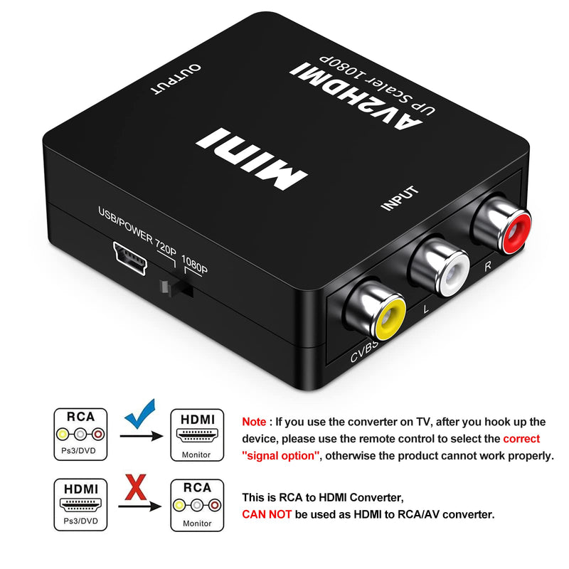 [Australia - AusPower] - RCA to HDMI, Hanchuang AV to HDMI Converter, 1080P Mini RCA Composite CVBS Video Audio Converter Adapter Support PAL/NTSC for PS2, PS3, N64, Wii, STB, Xbox, VHS, VCR, Camera, DVD, ect. 