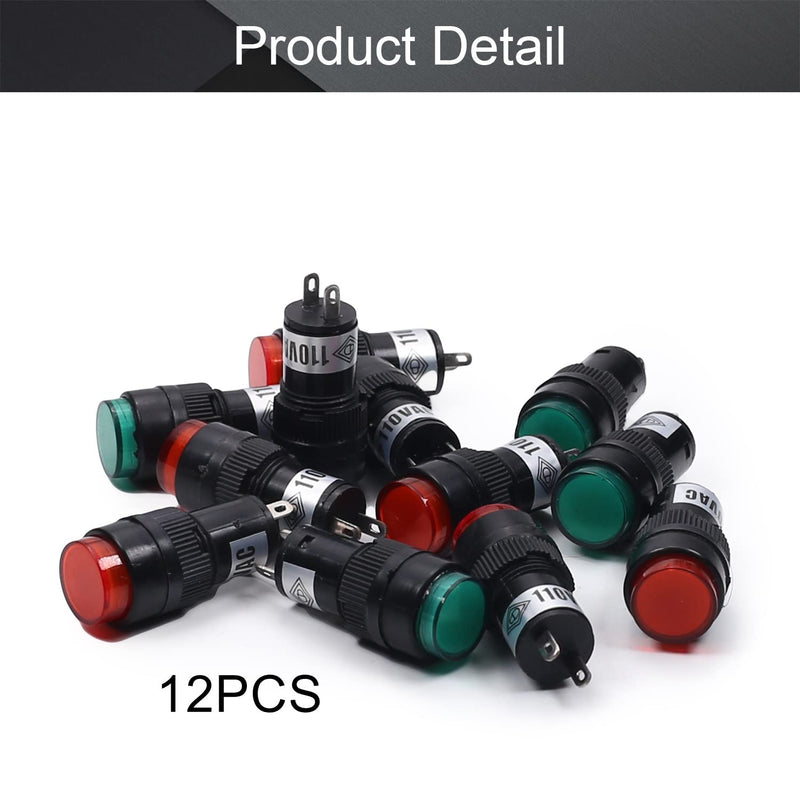 [Australia - AusPower] - Othmro 110V Plastic LED Indicator Signal Lamp 12mm Diameter Red + Green Color Panel Mount pin Based Led Light NXD-212 Length 35mm 12Pcs Red Green Diameter:12mm ,Length :35mm, 12PCS 