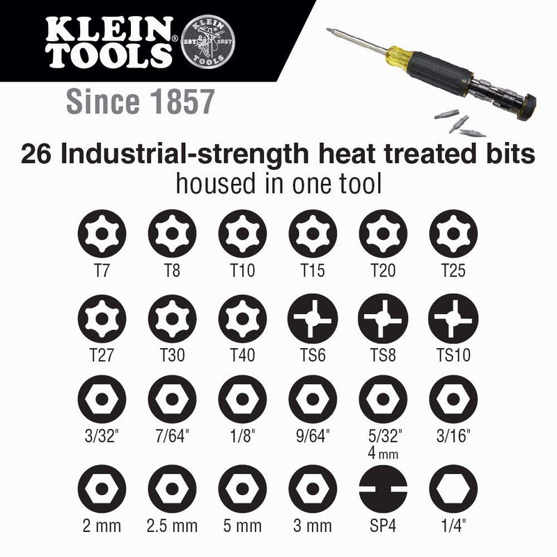 [Australia - AusPower] - Klein Tools 32307 Multi-bit Tamperproof Screwdriver, 27-in-1 Tool with Torx, Hex, Torq and Spanner Bits with 1/4-Inch Nut Driver 