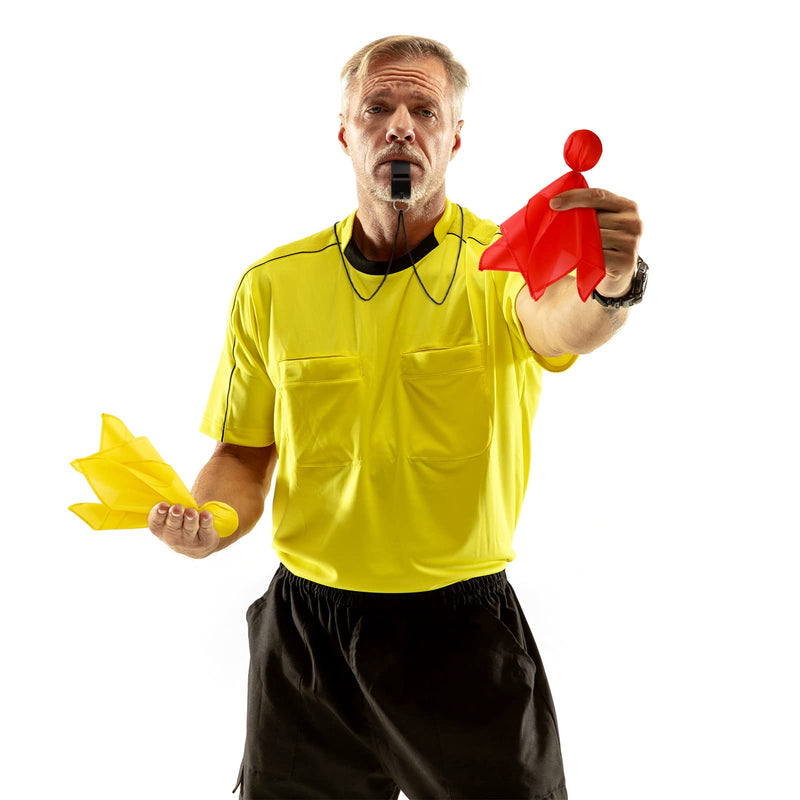 [Australia - AusPower] - Skylety Football Penalty Flag Set 8 Pieces Red Yellow Tossing Soccer Flags for Party Accessory and 4 Pieces Plastic Sports Black Whistles with Lanyard Loud Clear Coach Referee Whistle 