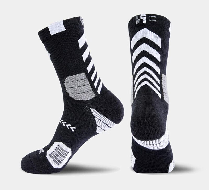 [Australia - AusPower] - 5 Pairs Men's Athletic Crew Socks Performance Thick Cushioned Sport Basketball Running Training Compression Sock 