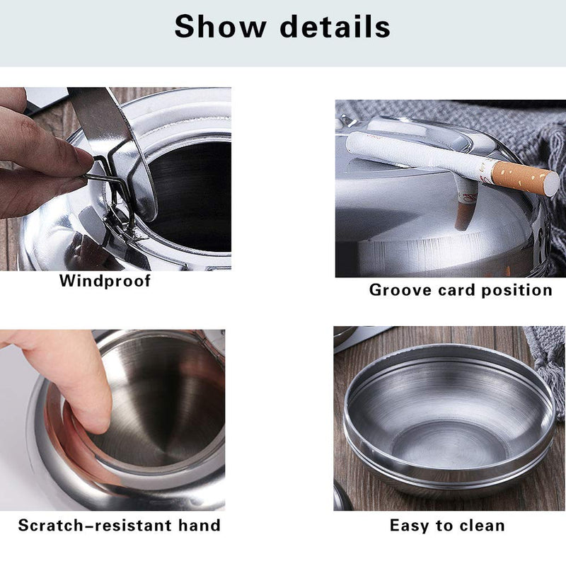 [Australia - AusPower] - CUNYA Outdoor Ashtray with Lid, Stainless Steel Modern Outdoor Ashtrays for Cigarettes, Patio Decorations Windproof Ash Tray Sets for Weed, Tabletop Office Home Decor (Silver, 1PC) 