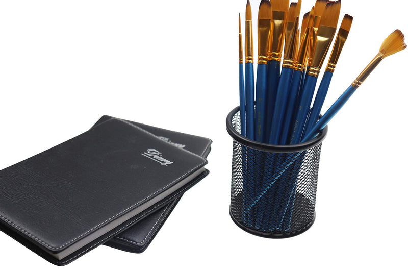 [Australia - AusPower] - Snow Cooler Pen Holder Mesh Pencil Holder Metal Pencil Holder for Desk Office Pen Organizer Black, 4 Pack 4 Pack Circle 