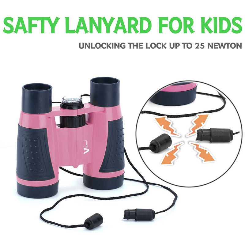 [Australia - AusPower] - Vanstarry Compact Binoculars for Kids Bird Watching Hiking Camping Fishing Accessories Gear Essentials Best Toy Gifts for Boys Girls Children Toddler Waterproof 5X30 Optical Lens Including Compass Pink 