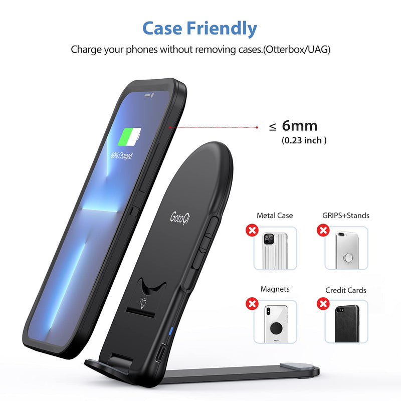 [Australia - AusPower] - Fast Wireless Charger,15W Qi Wireless Charging Stand,Adjustable and Foldable Compatible with iPhone 13/13Pro/13Pro Max/13mini/12/11/XR/XS/8, Samsung Galaxy S21/S20/S10/S9/Note 20 Ultra/10(No Adapter) No Adapter 
