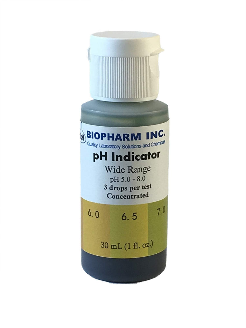 [Australia - AusPower] - Biopharm Wide Range pH Indicator Solution 30 mL with 2 Empty Capped Test Tubes | Easy to Read | 0.5 pH Increments 