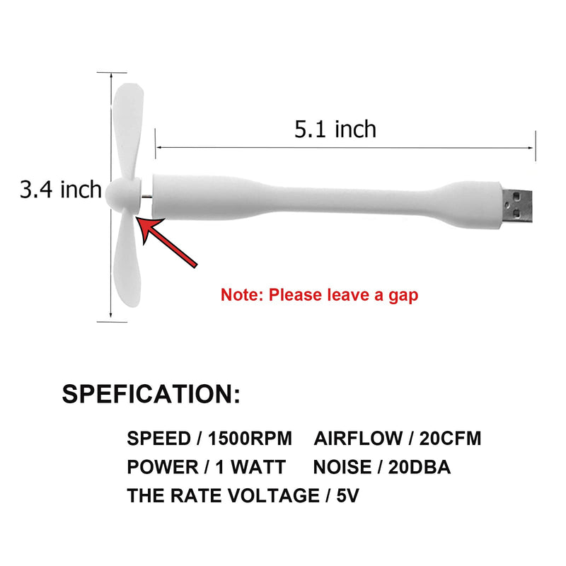 [Australia - AusPower] - Sokelinn-six USB Flexible Fan, Mini Portable Cooling Fans USB Powered for Power Bank Laptop PC AC Charger - 2 Pack (White) White 