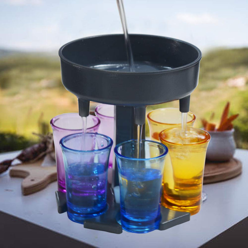 [Australia - AusPower] - ERYEE 6 Ways Shot Glass Dispenser,Shot Dispenser and Holder with 6 Cups and 6 Stoppers, Portable Bar Accessory, Cocktail Dispenser, For Bar Home Cocktail/Party. (Gray + 6 x Transparent cups) Gray + 6 x Transparent cups 