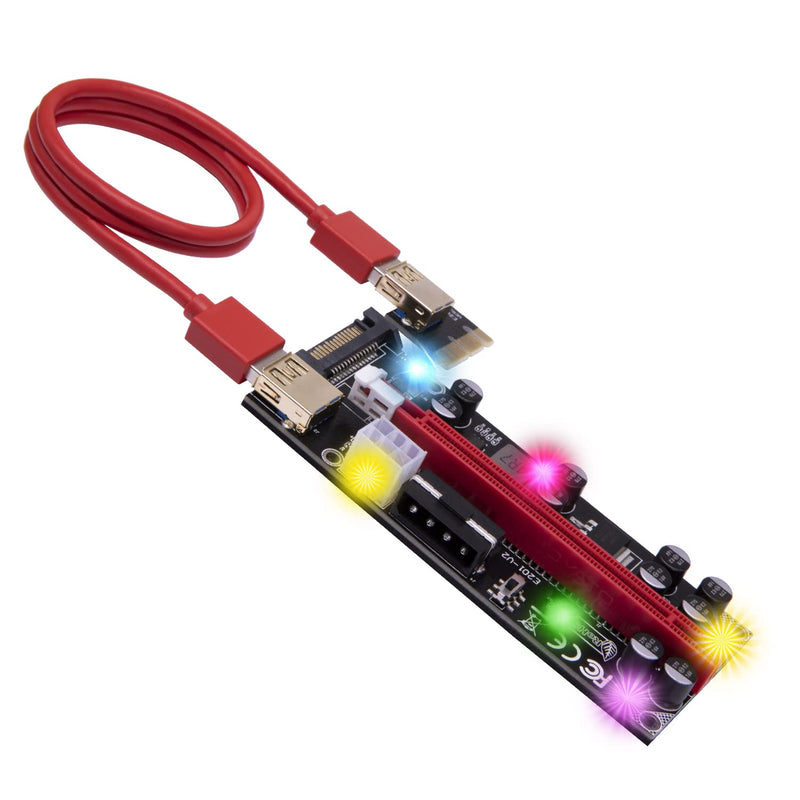 [Australia - AusPower] - Bejavr 6 Pack PCIE Riser 1X to 16X Graphics Extension for GPU Mining Powered Riser Adapter Card Integrated Power Inductor 10 Solid Capacitors 3 Groups of Power Ports with Colorful Lights Flashing 6 Pack-10 capacitor 