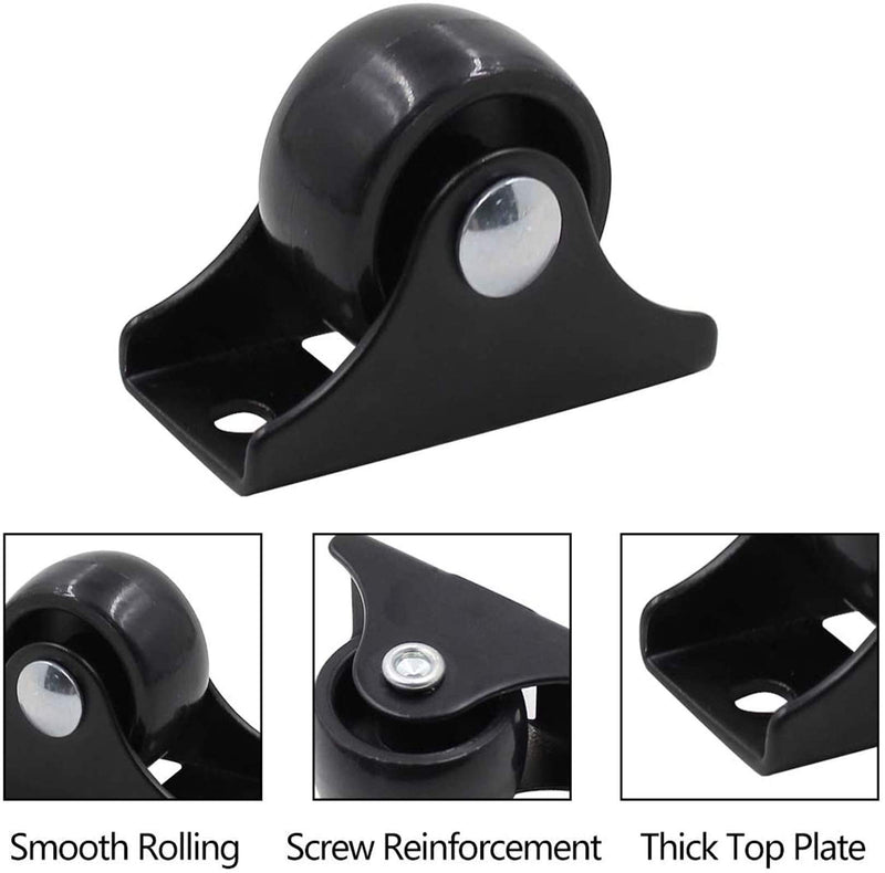 [Australia - AusPower] - Luomorgo 12 Pack 1" Caster Wheels Rigid Fixed Non Swivel Casters with Metal Top Plate Hard Plastic Wheels for Furniture, Black 