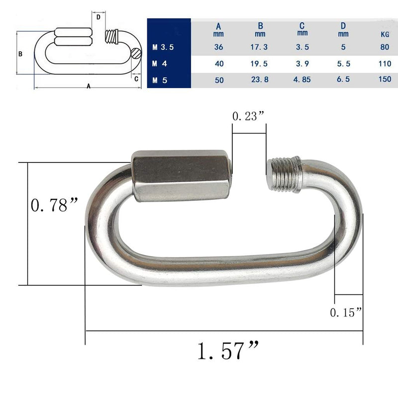 [Australia - AusPower] - TXXMA 10-Pack D Shape Locking Carabiner M4 Stainless Steel Quick Link Chain Connector Keychain Ring Buckle 