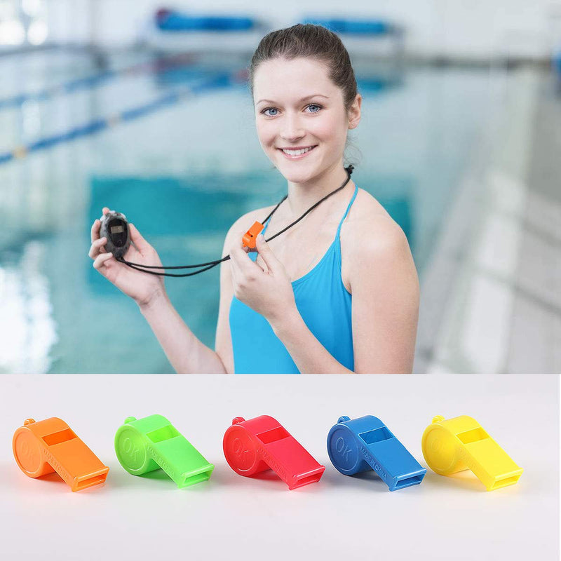 [Australia - AusPower] - WSYUB 72Pcs Plastic Whistles, Training Sports Whistles with Lanyard, Loud Toys Whistles for Christmas Birthday Party Goody Bag Fillers Games Survival Emergency, 5 Brilliant Colors Style A 72.0 