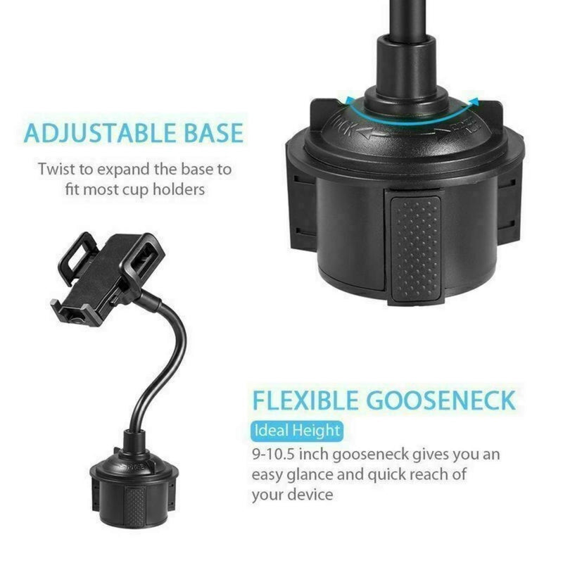 [Australia - AusPower] - Durable Universal Car Cup Holder Mount Accessories 360° Adjustable for Mobile Phones Or GPS in Black 