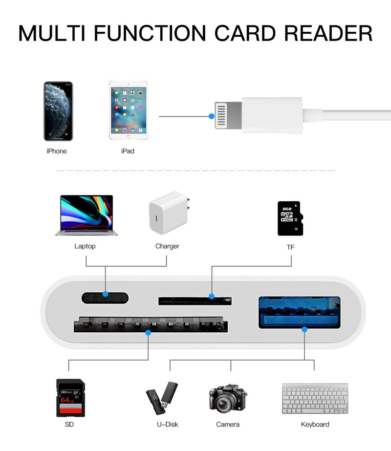 [Australia - AusPower] - Camera Memory SD Card Reader Compatible for iPhone,Compatible with Lightning Male to USB Female OTG Adapter Micro TF Power Charging Splitter Charger Connector for Apple for ipad 12 11 xs xr x Camera 
