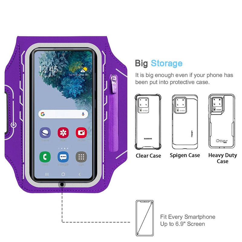 [Australia - AusPower] - JEMACHE Running Armband for Samsung Galaxy S22 Ultra, S21 FE, S20 FE, S22 Plus, S21 Plus, Note 20 Ultra 10 9, Gym Workouts Arm Band with Earbuds Holder (Purple) 6.9" Purple 