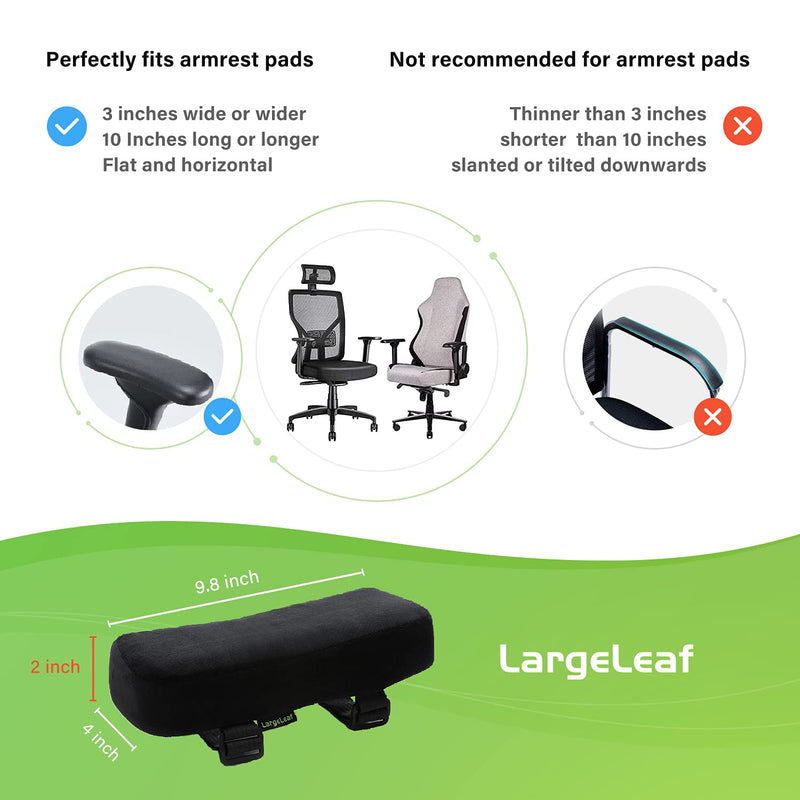 [Australia - AusPower] - LargeLeaf Extra Thick Chair armrest Cushions Elbow Pillow Pressure Relief Office Chair Gaming Chair armrest with Memory Foam armrest Pads 2-Piece Set of Chair (Black) X-Large (Pack of 2) Black 