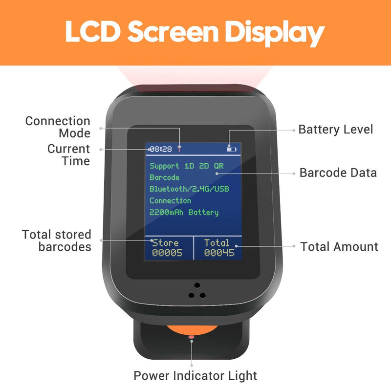[Australia - AusPower] - Symcode 2D QR Bluetooth Barcode Scanner with Screen Display with Charging Base,3 in 1 Compatible with Bluetooth & 2.4GHz Wireless & Wired Connection with 1.8 inch TFT Color LCD Screen 