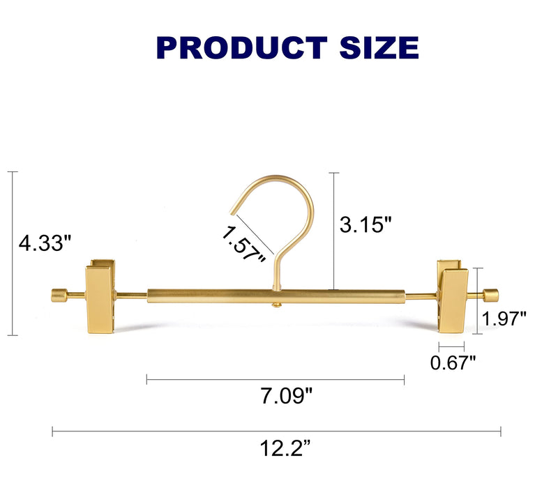 [Australia - AusPower] - Amber Home Premium Matte Gold Aluminum Pants Hangers 10 Pack, 12.2” Extra Smooth & Durable Metal Skirt Slack Hanger, Light & Sturdy Metal Rack for Trouser with 2-Adjustable Non Slip Clips Swivel Hook 