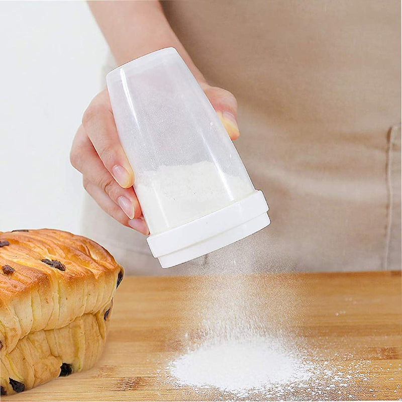 [Australia - AusPower] - 1PC White Plastic Flour Powder Sugar Shaker with Lid Mesh Shaker Icing Sugar Powder Cocoa Flour Chocolate Coffee Sifter Cooking Tool Accessories 