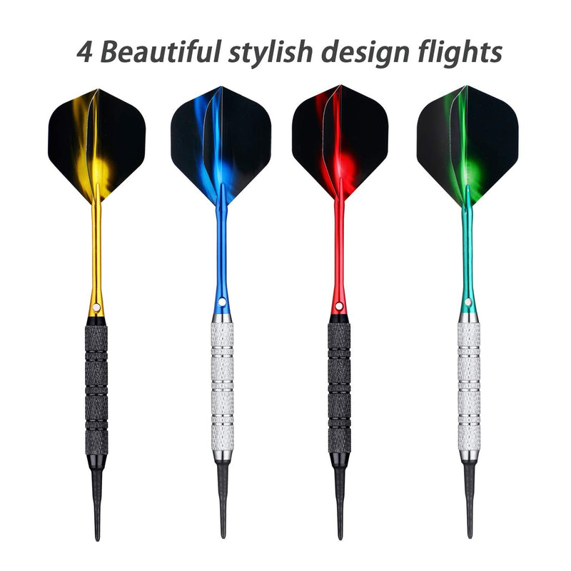 [Australia - AusPower] - centaur 12 Pack Soft Tip Darts, Professional 18 Gram Plastic Tip Dart Sets with 4 Colors Premium Aluminum Shafts 100 Dart Tips 16 Dart Flights and Dart Case for Electronic Dart Board, Silver & Black 