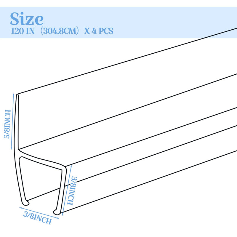 [Australia - AusPower] - Pangda 4 Pcs 120 Inch Frameless Shower Door Side Seal Strip Clear Shower Door Sweep Replacement H Shaped Shower Glass Door Bottom Seal Strip for Bathroom Stop Water Leaks Bind Doors(3/8'') 3/8'' 