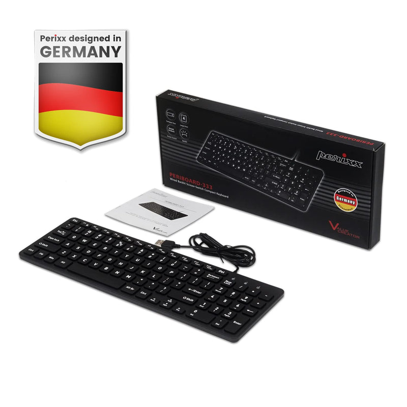 [Australia - AusPower] - Perixx PERIBOARD-333B Wired Backlit USB Keyboard- X Type Scissor Keys - Compact 14.25x4.57 Inches - Big Print Letters - White Backlit - US English,11618 