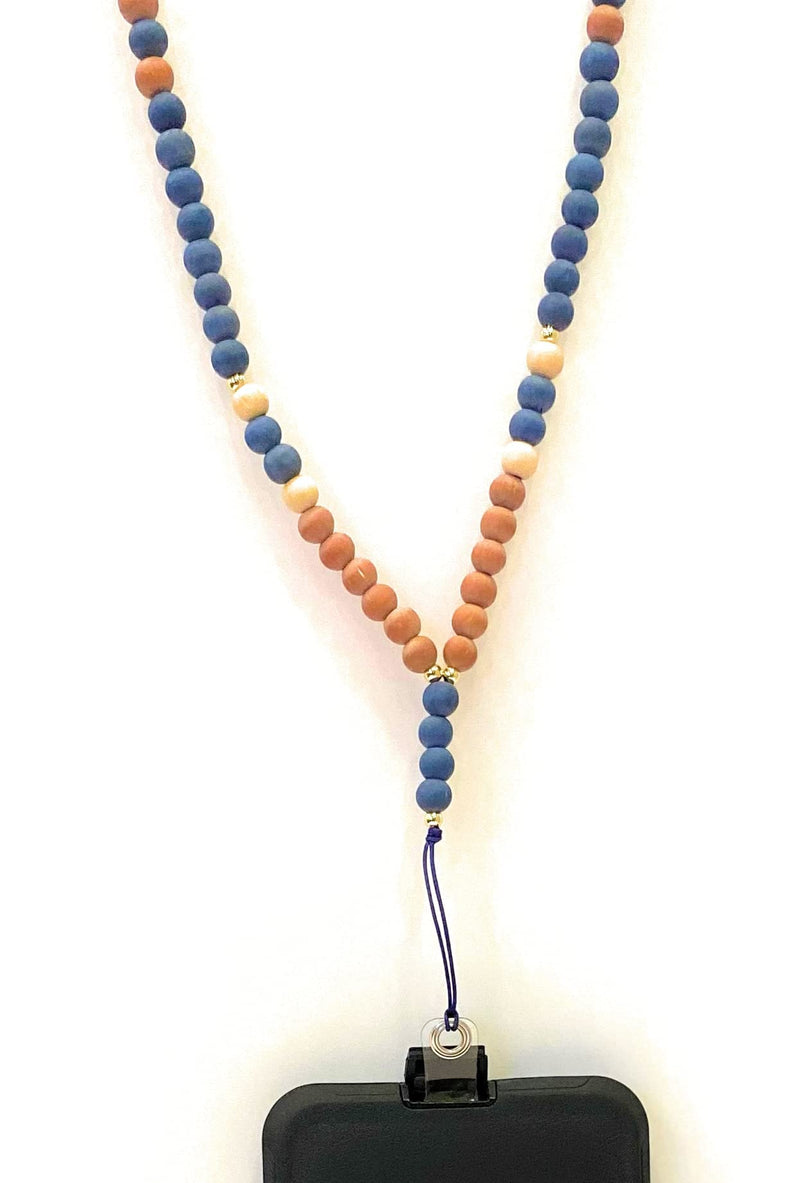 [Australia - AusPower] - Wooden beaded phone chain lanyard gift for women stocking stuffer (Blue with Universal Tab) Blue With Universal Tab 