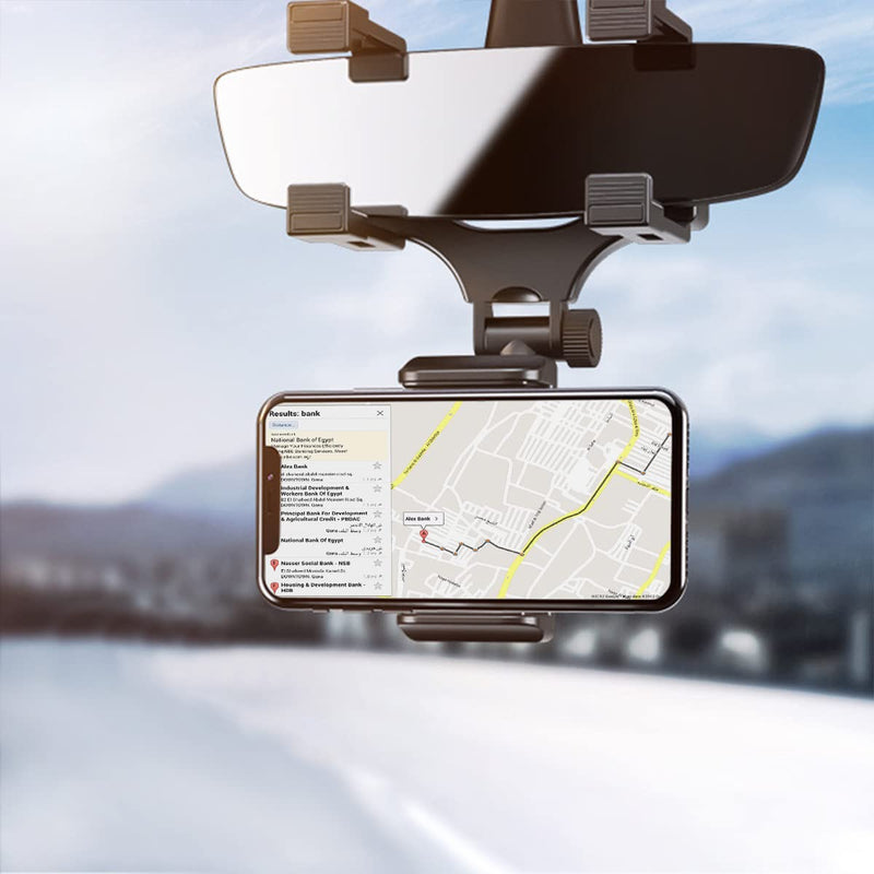 [Australia - AusPower] - Car Rear View Mirror Phone Mount, Universal 360° Rotation Expandable Car Phone Holder Cradle for Most Mobile Phone Devices iPhone 13/13 Pro/12/11/XS/XR/8 Plus, Samsung Galaxy, GPS Google Map 