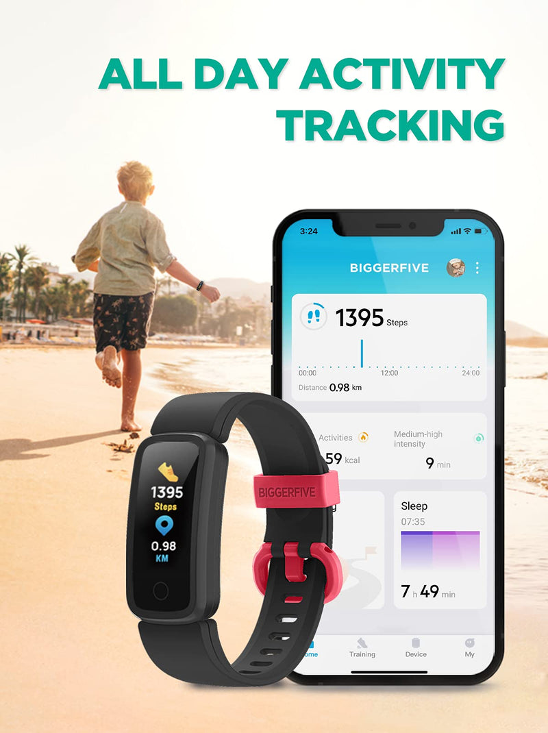 [Australia - AusPower] - BIGGERFIVE Vigor Kids Fitness Tracker Watch for Girls Boys Ages 5-15, IP68 Waterproof Activity Tracker with Heart Rate Monitor, Sleep Monitor, Pedometer, Calorie Counter, Alarm Clock, Great Kids Gift 