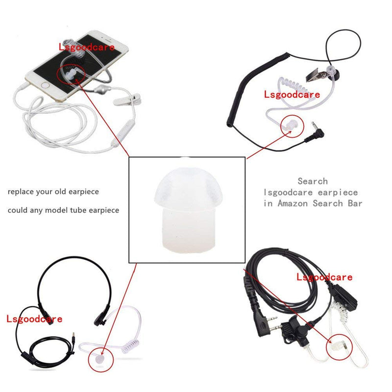 [Australia - AusPower] - Replacement Mushroom Earbud Ear Tips White Compatible for Motorola Kenwood Midland Two Way Radio Coil Tube Audio Kits - Lsgoodcare Transparent Acoustic Tube Ear Pieces, Pack of 10 