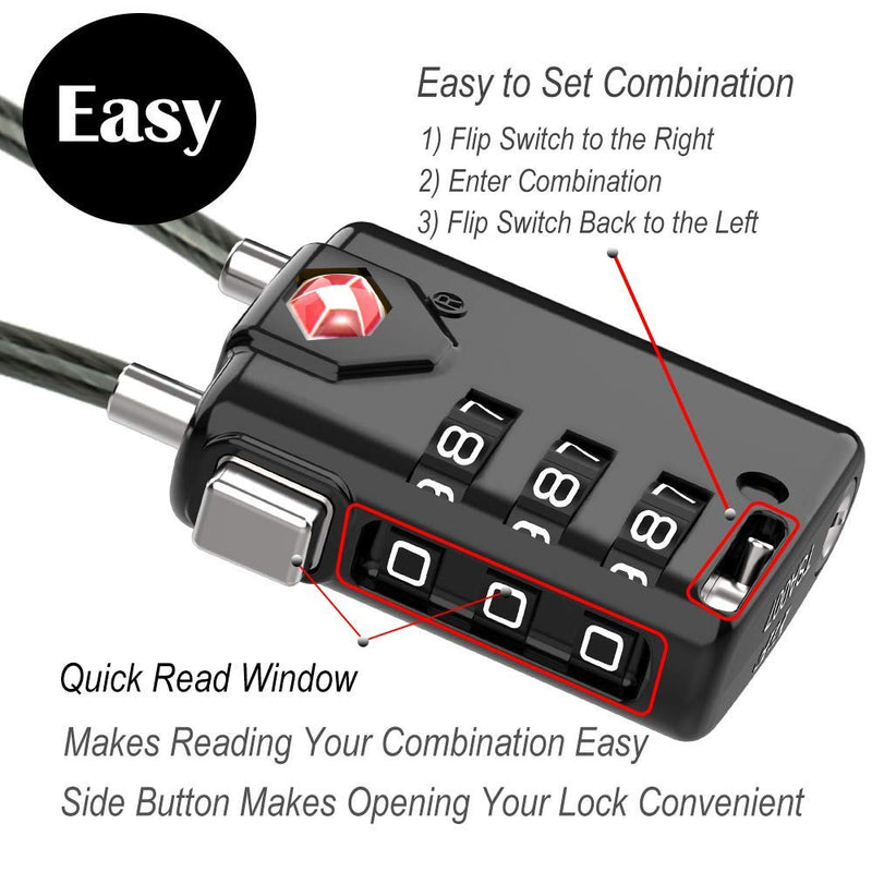 [Australia - AusPower] - SURE LOCK TSA Compatible Travel Luggage Locks, Inspection Indicator, Easy Read Dials - 2 pack BLACK2 PACK 