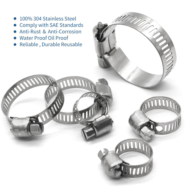 [Australia - AusPower] - 66 Pack Stainless Steel Hose Clamps Assortment Kit, 1/4 inch to 1-1/2 inch Worm Gear Metal Hose Clamps for Pipe, Dryer Repair, Tubing and Fuel Line 