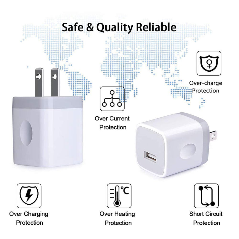 [Australia - AusPower] - USB Wall Charger, CableLovers 1A/5V 3-Pack Travel USB Plug Charging Block Brick, Charger Power Adapter Cube Compatible Phone Xs/XS Max/X/8/7/6 Plus, Galaxy S9/S8/S8 Plus, Moto, Kindle, LG White #1 