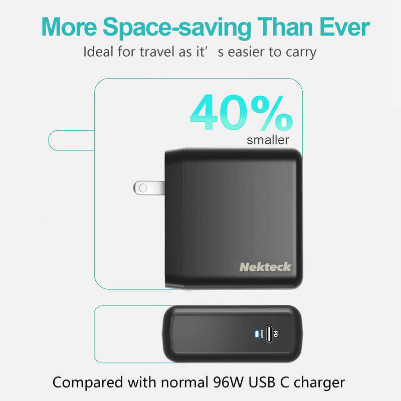 [Australia - AusPower] - Nekteck 100W USB C Charger [GaN Tech & USB-IF Certified], PD 3.0 Adapter with Foldable Plug, Fast Wall Charger Compatible with MacBook Air/Pro, iPad Air/Pro, iPhone and More (Not Support MagSafe 3). 