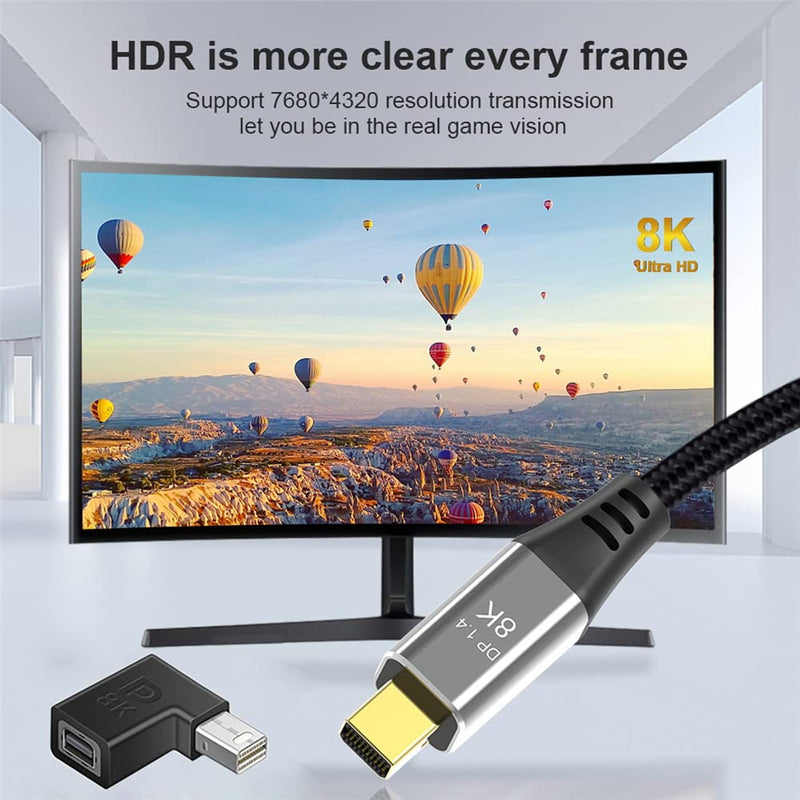 [Australia - AusPower] - NFHK 4pcs/Set Left Angled Mini DisplayPort 1.4 8K 60hz to DP Adapter Male Female Ultra-HD UHD for Video PC Laptop Black Angled x 4 