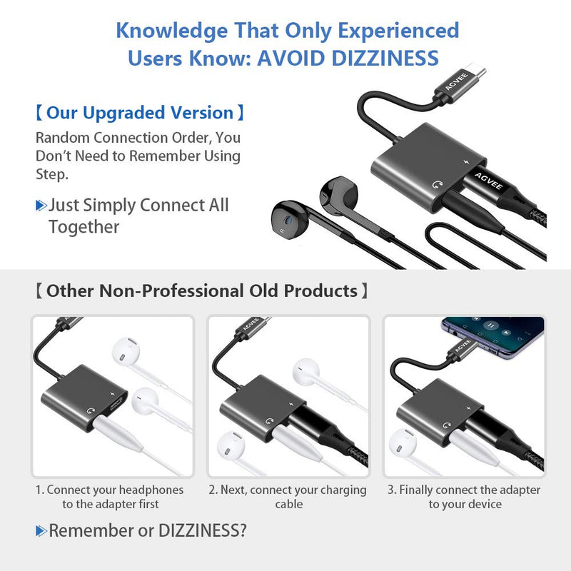 [Australia - AusPower] - AGVEE USB-C to 3.5mm Headphone & Charger Adapter, Type-C Audio Earphone Converter, USBC Microphone AUX Jack Earbud Splitter, PD 27W Charging Dongle for Samsung S21 S20 Note 20/10, Pixel, Gray 