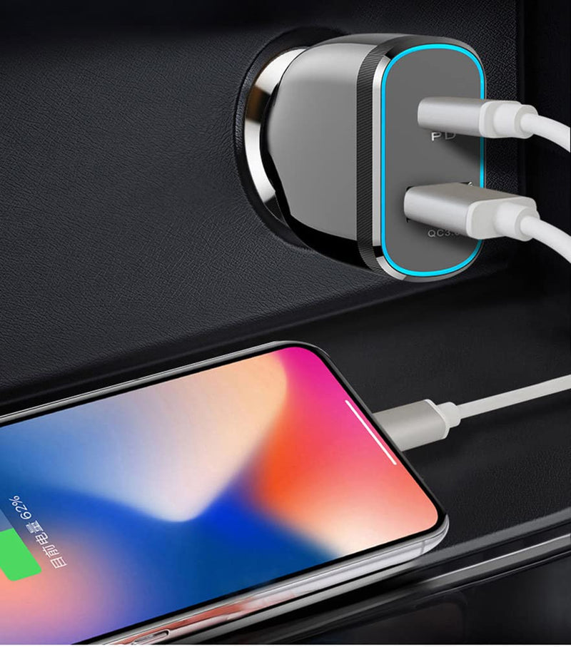 [Australia - AusPower] - Wekttznol【New Upgraded】 78W Super Fast Dual Car Charger(PD60W+QC3.0 18W), PD/QC3.0 Quick Car Charger USB Car Adapter with Light for iPhone/iPad/Airpods/MacBook Laptops 