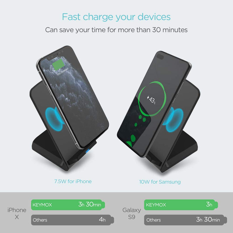 [Australia - AusPower] - Keymox Wireless Charger Stand, Qi-Certified for iPhone 12 SE, 11, 11 Pro, 11 Pro Max, XR, Xs Max, XS, X, 8, 8 Plus, 10W Fast-Charging Galaxy S20 S10 S9 S8, Note 10 Note 9 (No AC Adapter) 