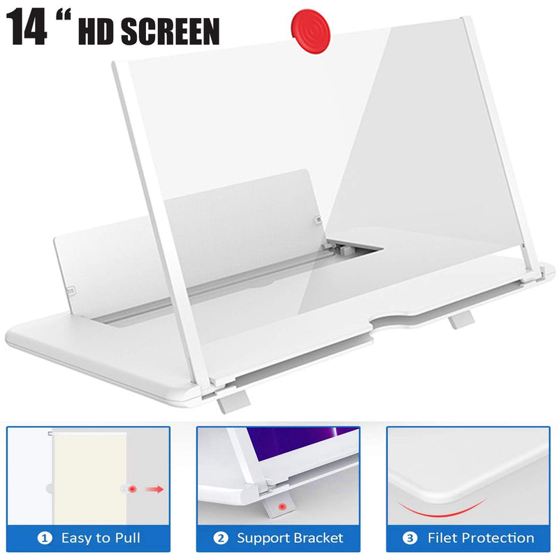 [Australia - AusPower] - DRIDOUAM 14" Screen Magnifier for Phones, 3D & HD Screen Enlarger for Movies, Videos & Gaming, Foldable Phone Stand with Screen Amplifier Compatible with All Smartphones (White, 14 Inch) WHITE 