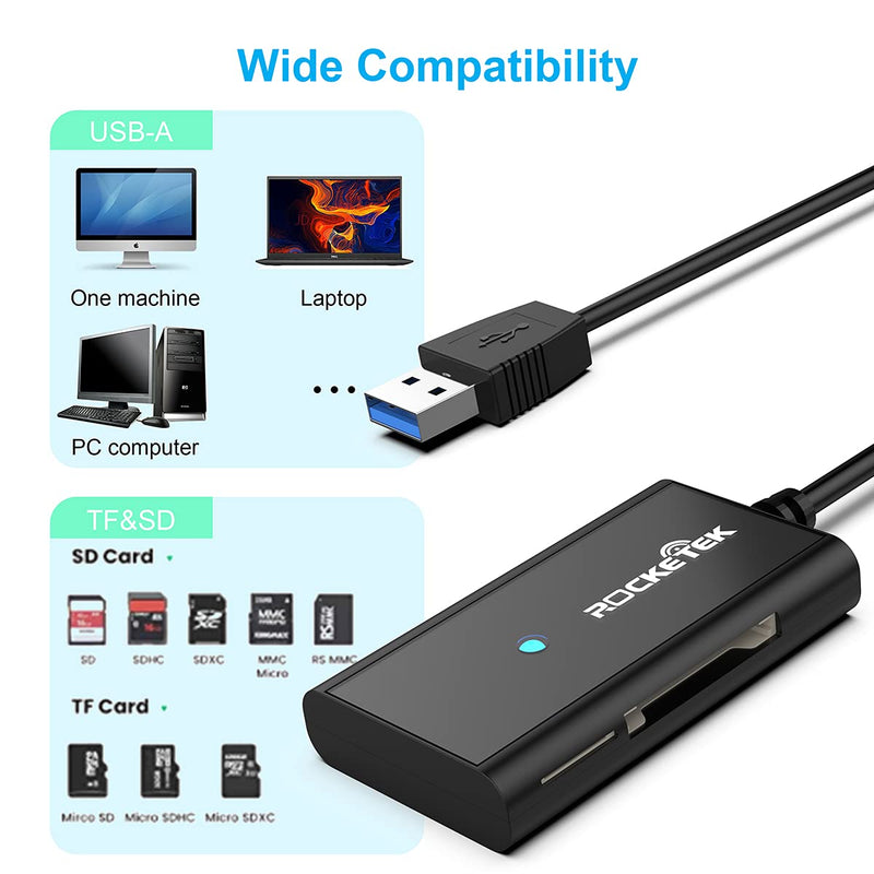 [Australia - AusPower] - 4 in1 USB 3.0 SD Card Reader 4 Slot Flash Memory Card Adapter Hub for SD TF/Micro SD SDXC SDHC MMC RS-MMC Micro SDXC Micro SDHC for Mac Windows Linux Chrome Read 2 Different Memory Card Simultaneously 