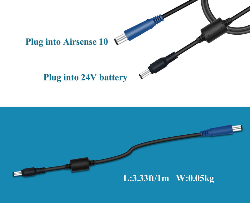 [Australia - AusPower] - Generturbo 2 Pack DC 24V Power Cord for CPAP Resmed Airsense 10, DC 5.5 x 2.1mm Male to S10 Input Port Charge Cord with 2 Connectors(DC5525) - 3.3ft Black 
