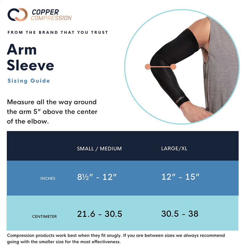 [Australia - AusPower] - Copper Compression Arm Brace - Copper Infused Sleeve for Arms, Forearm, Bicep. Tennis Elbow, Basketball, Golf, Arthritis, Tendonitis, Bursitis, Osteoporosis, Rehab, Post Surgery, Physical Therapy (Sm) Small (Pack of 1) 