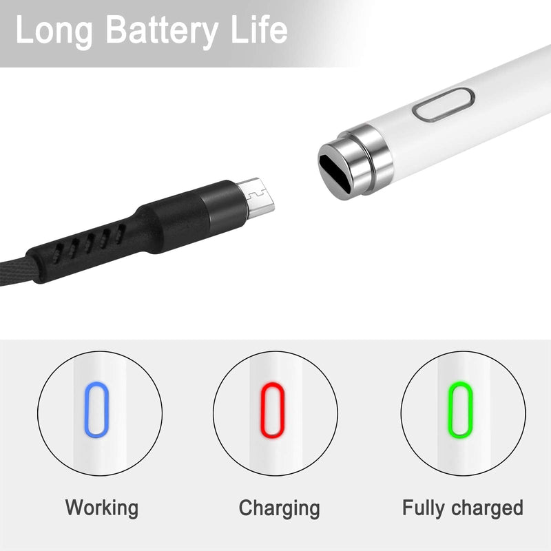 [Australia - AusPower] - Active Stylus Pens for Touch Screens, Digital Stylish Pen Pencil Rechargeable Compatible with Most Capacitive Touch Screens WHITE 