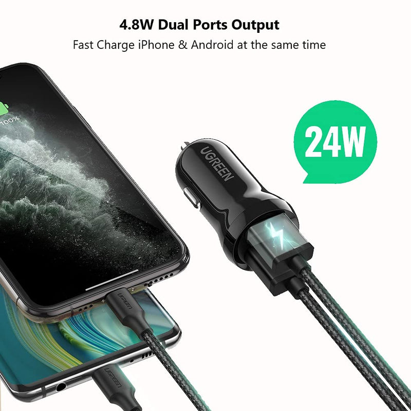 [Australia - AusPower] - UGREEN Car Charger Adapter 4.8A- 12V USB Car Charger, Cigarette Lighter Adapter Mini Car Phone Charger Compatible with iPhone 13/12/11/XS/XR/iPad Pro/Air/Mini, Galaxy S21/S20/S10/Note 20, Pixel 5/5a/4 