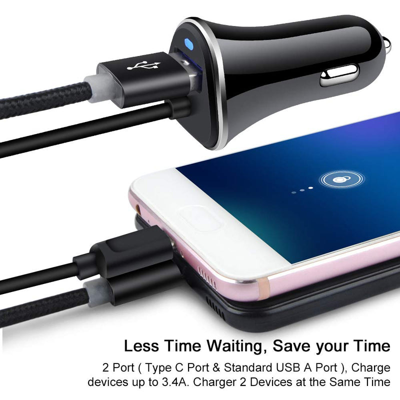 [Australia - AusPower] - 3.4A Car Charger Adapter for Samsung Galaxy S22/S21/S20 FE Ultra 5G A72 A52 A32 A21 A01,Note21/20/10,A42 A71,Google Pixel 6Pro/6/5/4,LG Stylo 6,Moto,G Fast,USB C Car Plug with 3ft Type C Charger Cable 