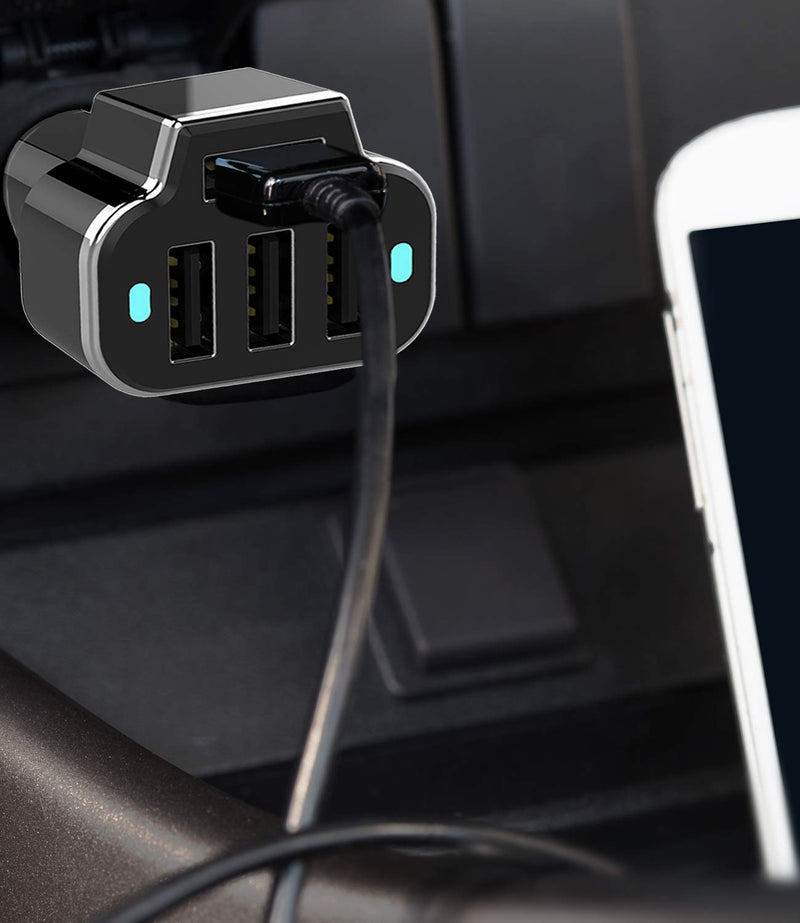 [Australia - AusPower] - Aduro 4 Port Car Charger USB Adapter, 12V Fast Car Charger USB Adapter Power Station 5.2A/26W Output (Black) Black 